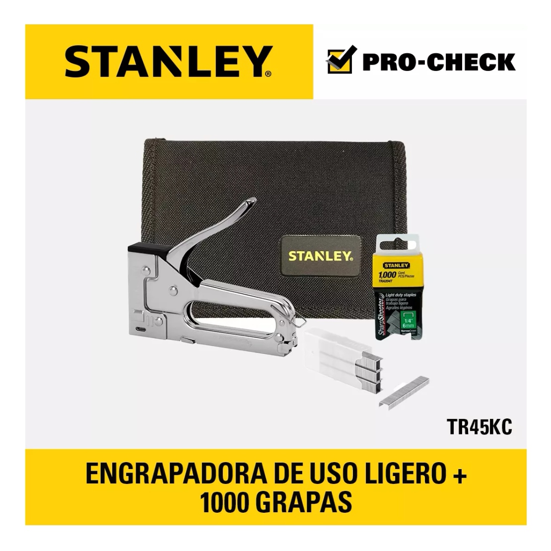 SET HERRAMIENTAS STANLEY ENGRAPADORA METALICA USO LIVIANO + GRAPAS + BOLSO - 6