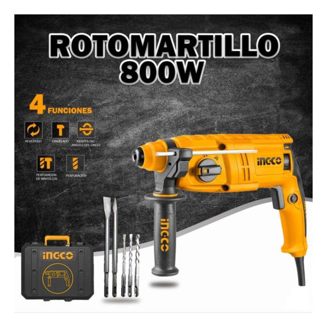 ROTOMARTILLO INGCO ELÉCTRICO 800 W 2.5J SDS PLUS+ ACC RGH9028 - 4