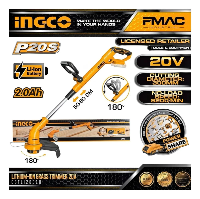 ORILLADORA INALAMBRICA INGCO AJUSTABLE 20 V CGTLI20018 - 8