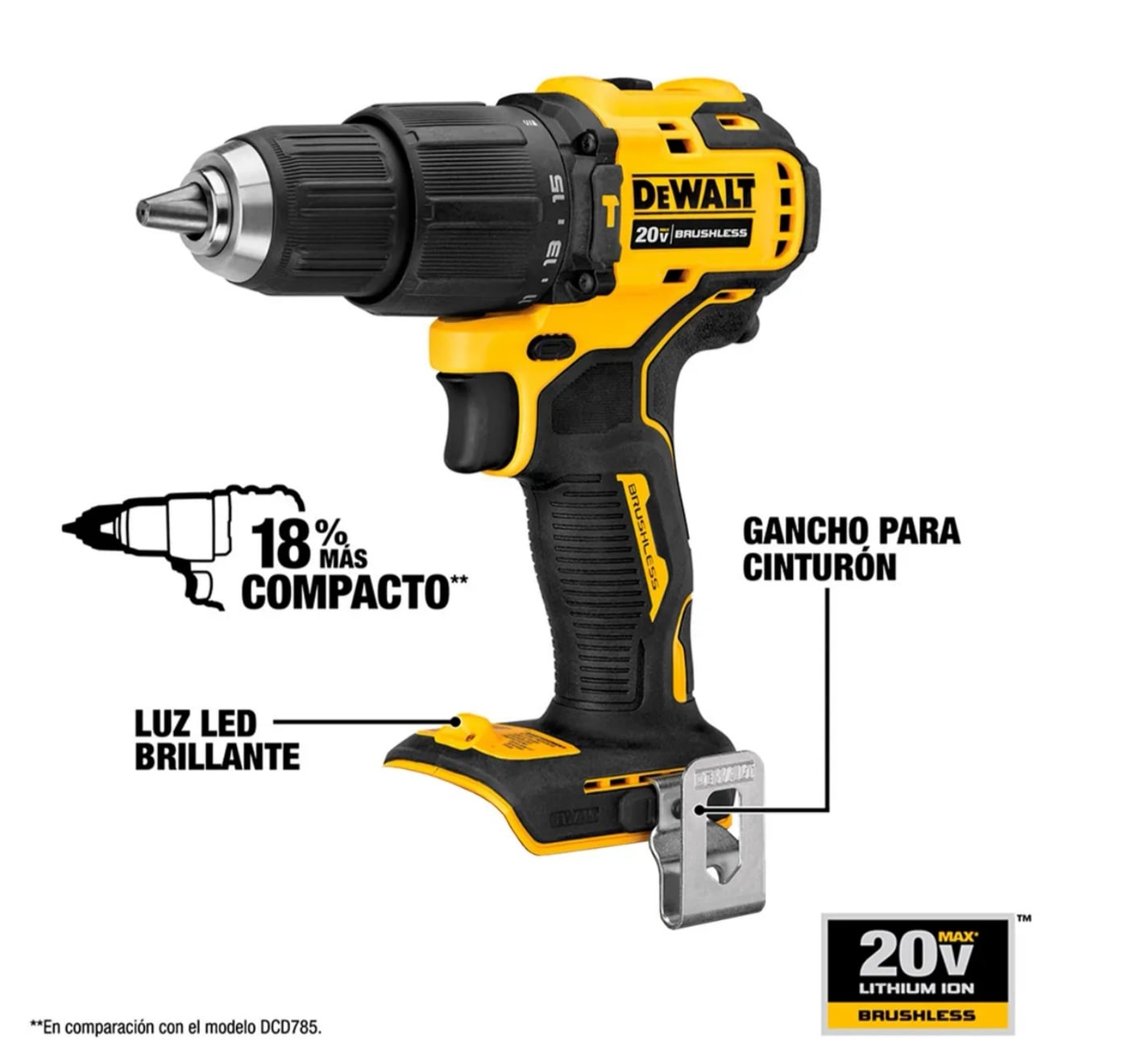 TALADRO PERCUTOR INA DEWALT ATOMIC 13MM 20V + 2 BAT + CARGADOR DCD709D2 - 2