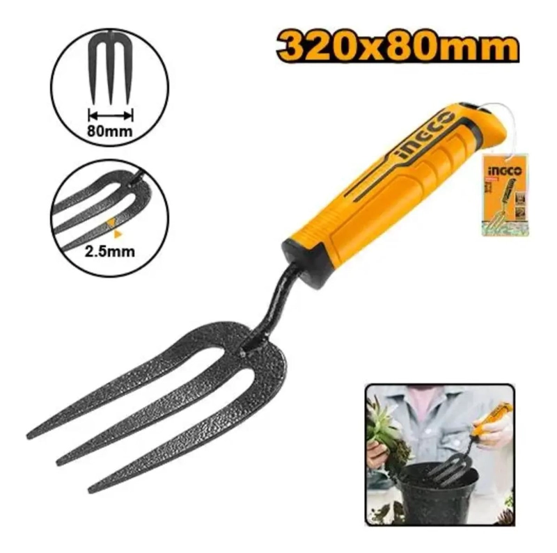 CULTIVADOR RASTRILLO TRES PUNTAS PARA JARDIN INGCO 80X320 MM AMARILLO - 2