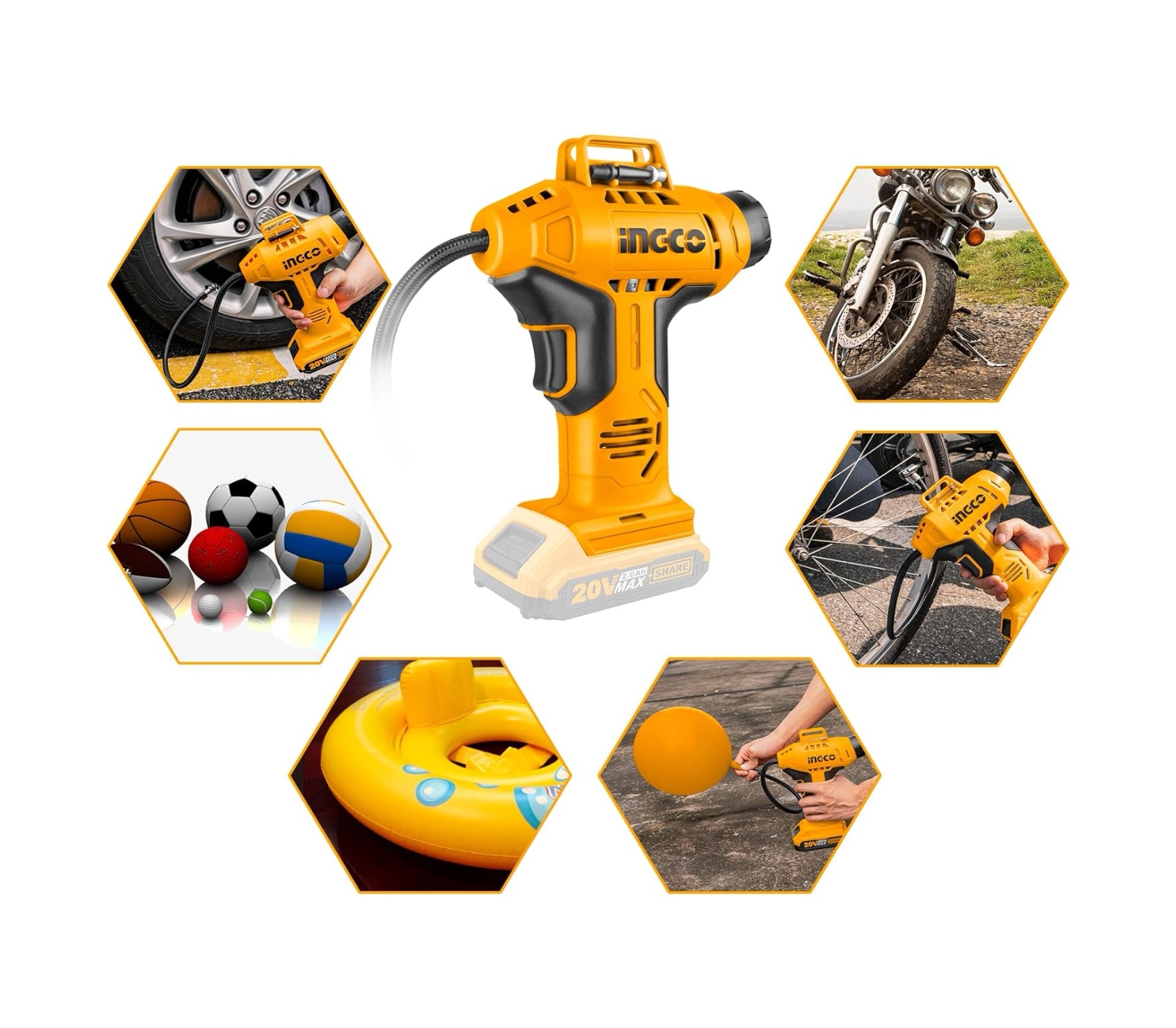 COMPRESOR INFLADOR INGCO INALÁMBRICO 20V 150 PSI CACLI2018 - 4