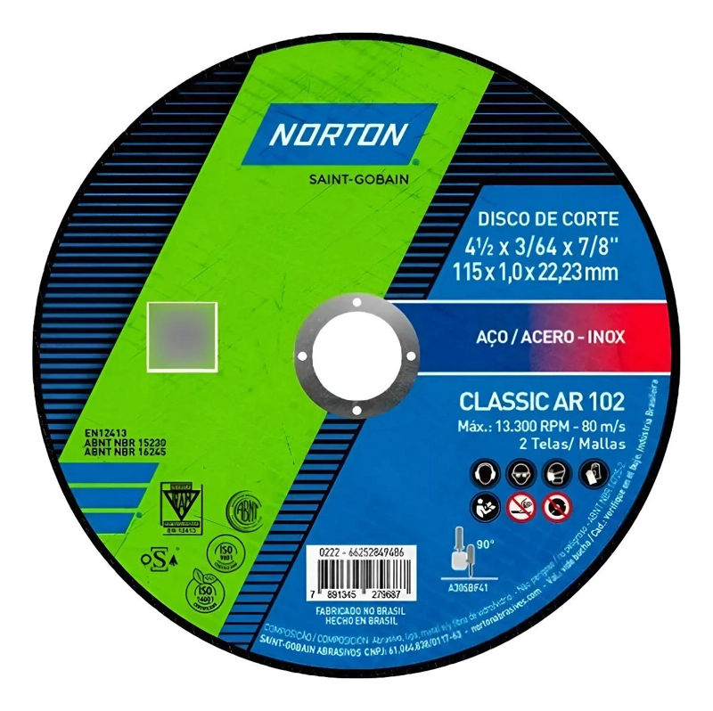 DISCO DE CORTO FINO NORTON 4-1/2 CLASSIC AR 102 ACERO - INOX AZUL OSCURO - 1