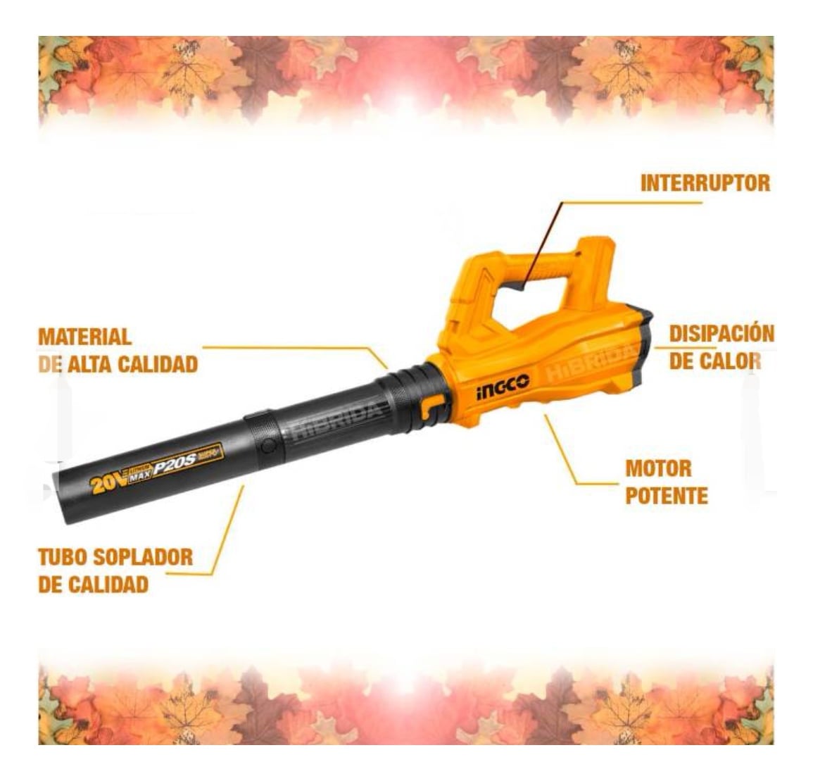 SOPLADOR INALÁMBRICO INGCO 20V 8.5 M3/MIN CABLI203235 - 4