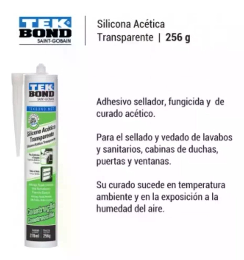 SILICONA ACETICA CONSTRU TEKBOND 270 ML INCOLORO TRANSPARENT - 3