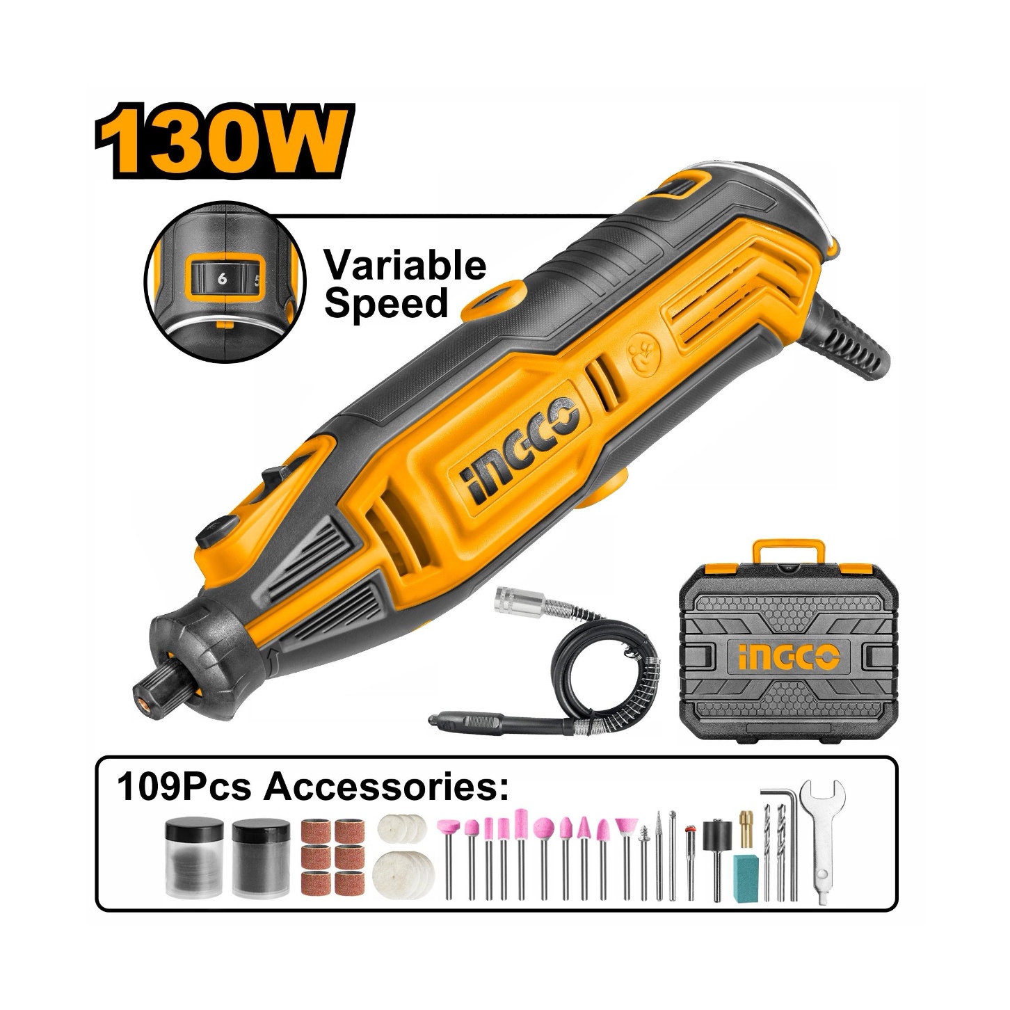 MINI TORNO MULTIPROPÓSITO INGCO 130W + 109 ACC MG13328 - 7
