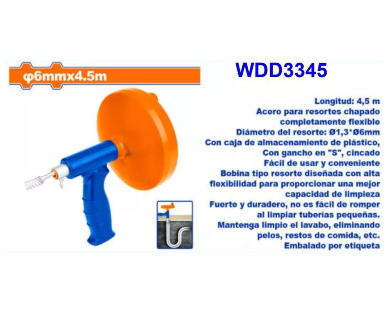 DESTAPADOR WADFOW DRENAJE TIPO PISTOLA 6 MM 4.5M WDD3345 - 3