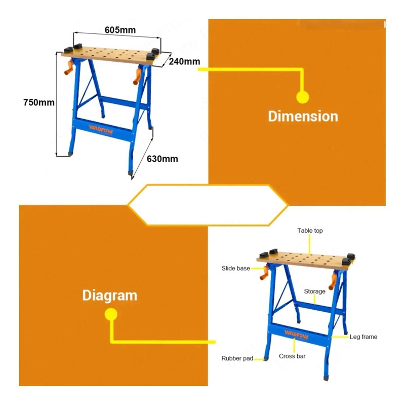 BANCO WADFOW TRABAJO PLEGABLE 100 KG 60X63X75 CM WWE1525 - 5