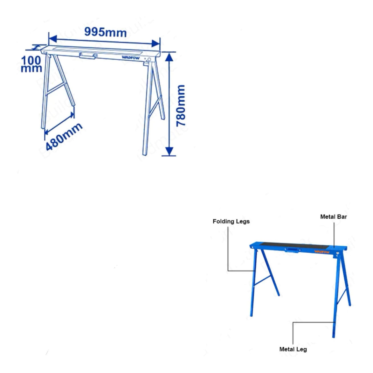SET 2 CABALLETES WADFOW PLEGABLES 100 KG 99X48X78 CM WDZ1510 - 3