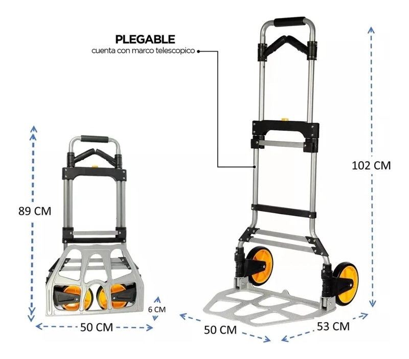 CARRO PLEGABLE SIN MARCA 150 KG 52 X 50 X 115 CM TIPO YEGUA ASA ACERO - 5