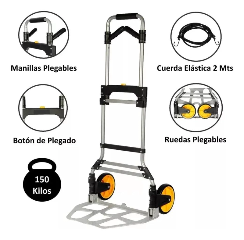CARRO PLEGABLE SIN MARCA 150 KG 52 X 50 X 115 CM TIPO YEGUA ASA ACERO - 6