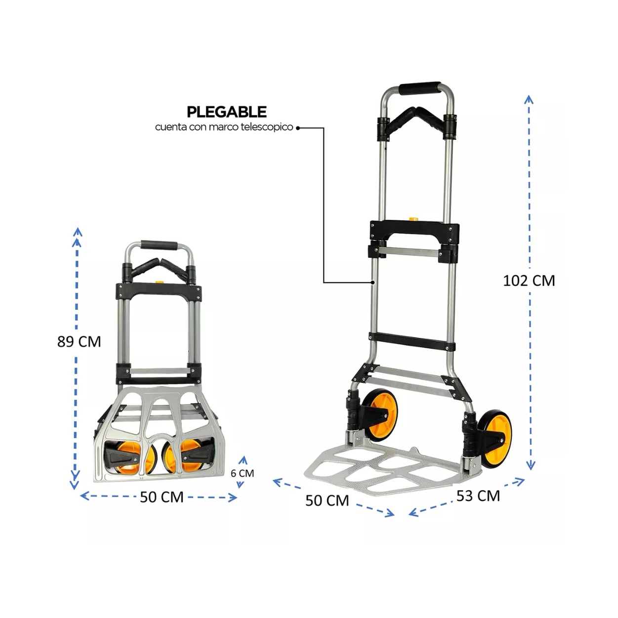 CARRO PLEGABLE SIN MARCA 150 KG 52 X 50 X 115 CM TIPO YEGUA ASA ACERO - 8