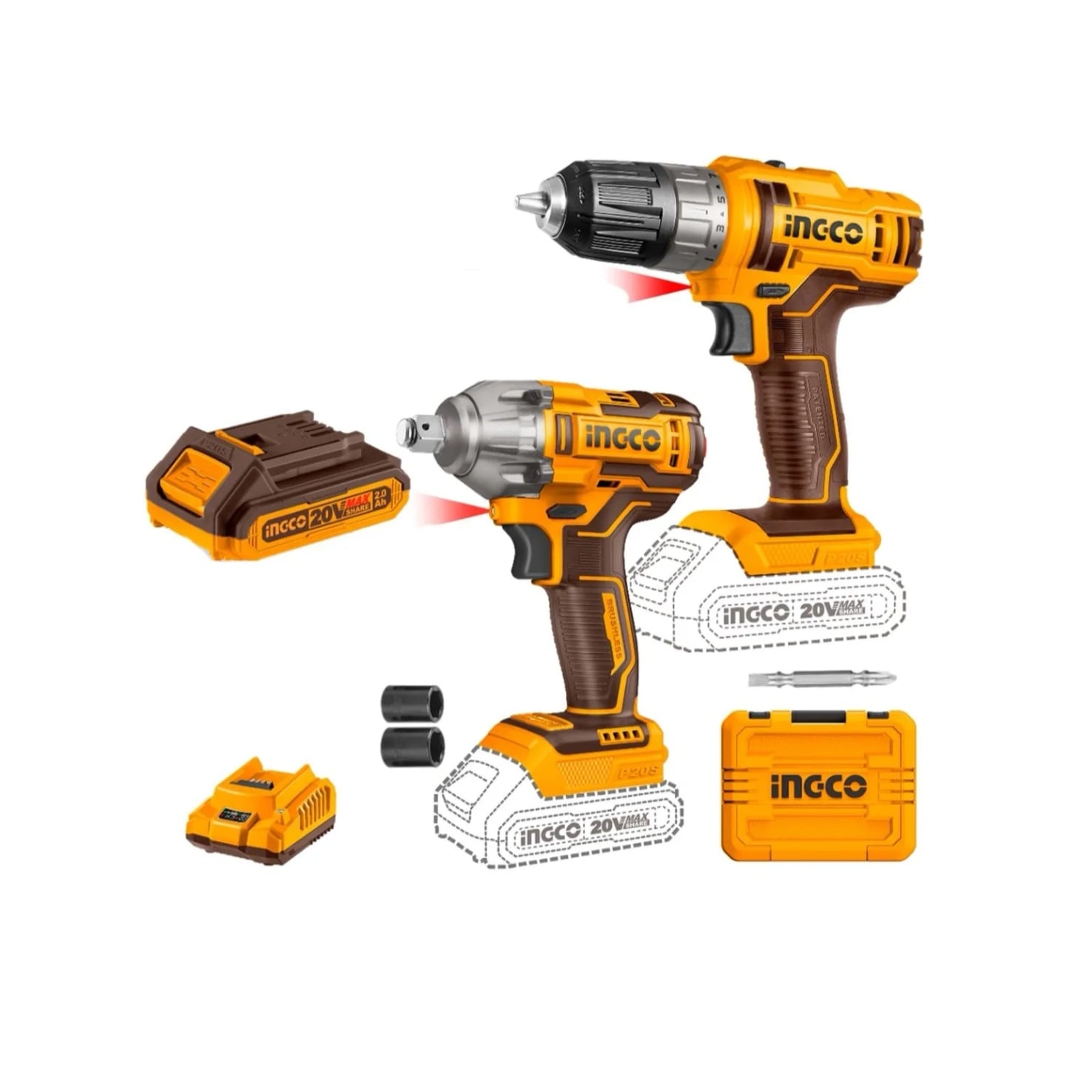 KIT INGCO PACK INAL 20 V TALADRO + LLAVE IMPAC BL COSLI230702 - 9