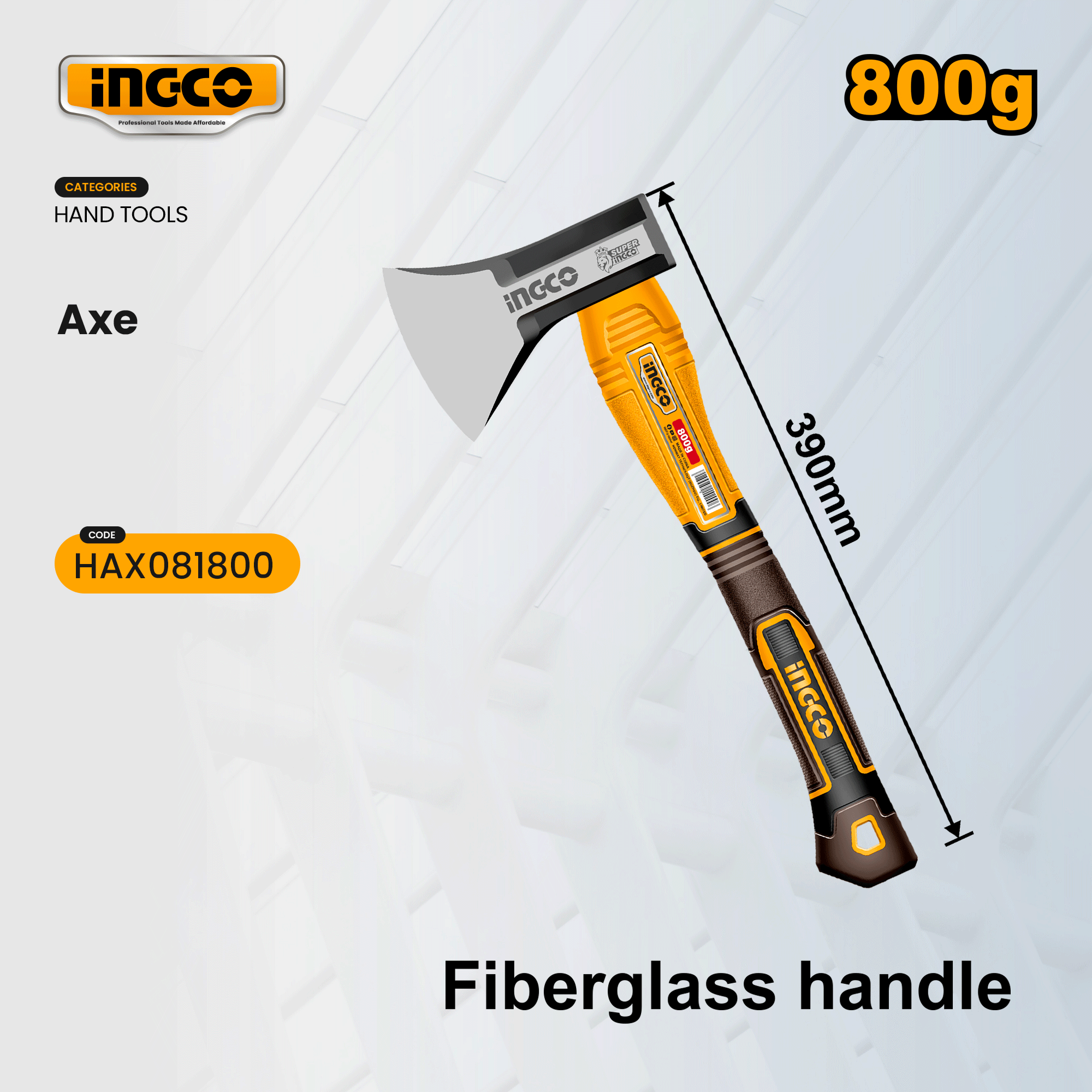 HACHA INGCO MANGO FIBRA VIDRIO 39 CM 800 GRS  HAX081800 - 2