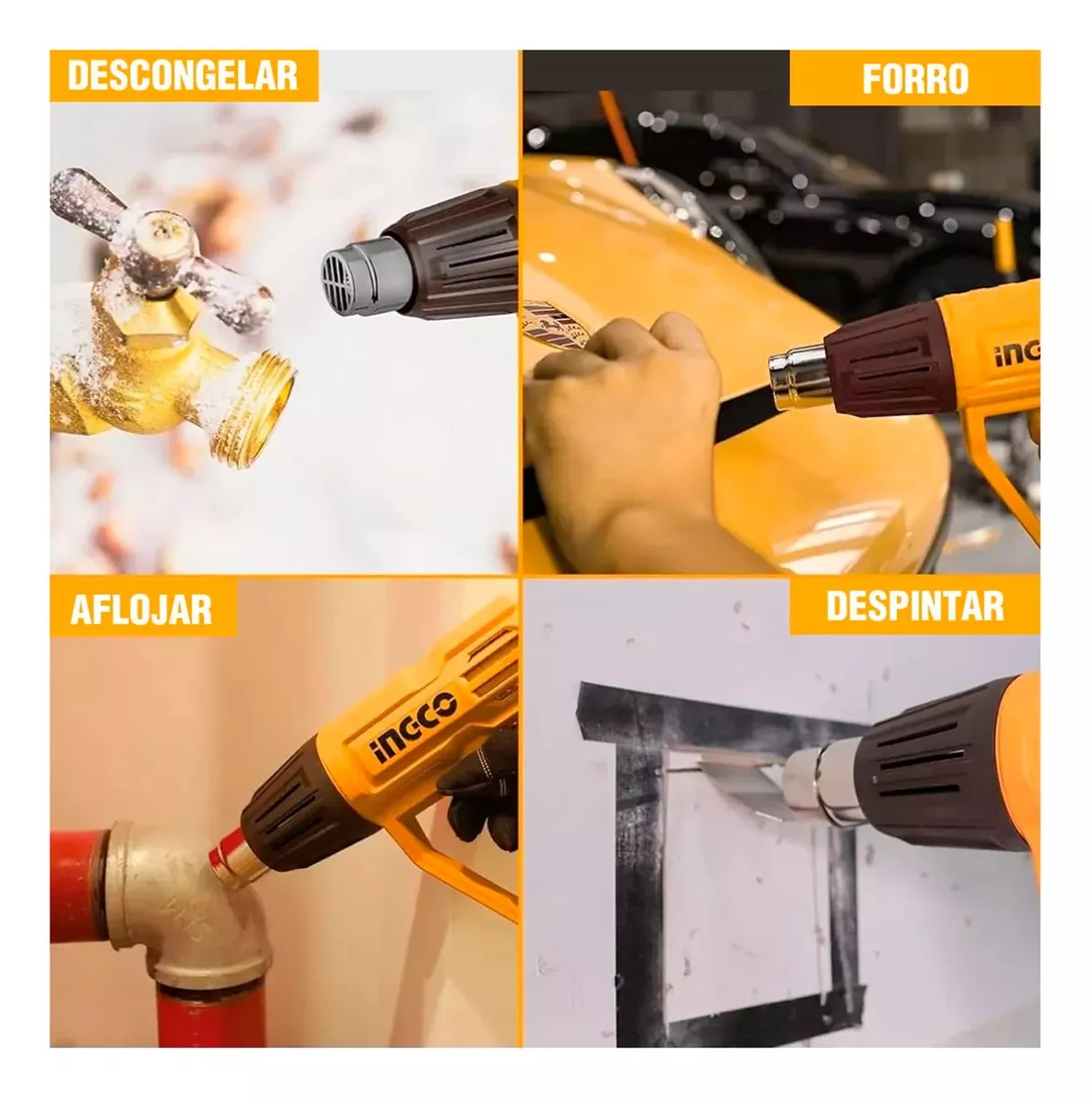 PISTOLA DE CALOR DIGITAL INGCO 2000W 50/600 C +ACC HG2000581 - 2