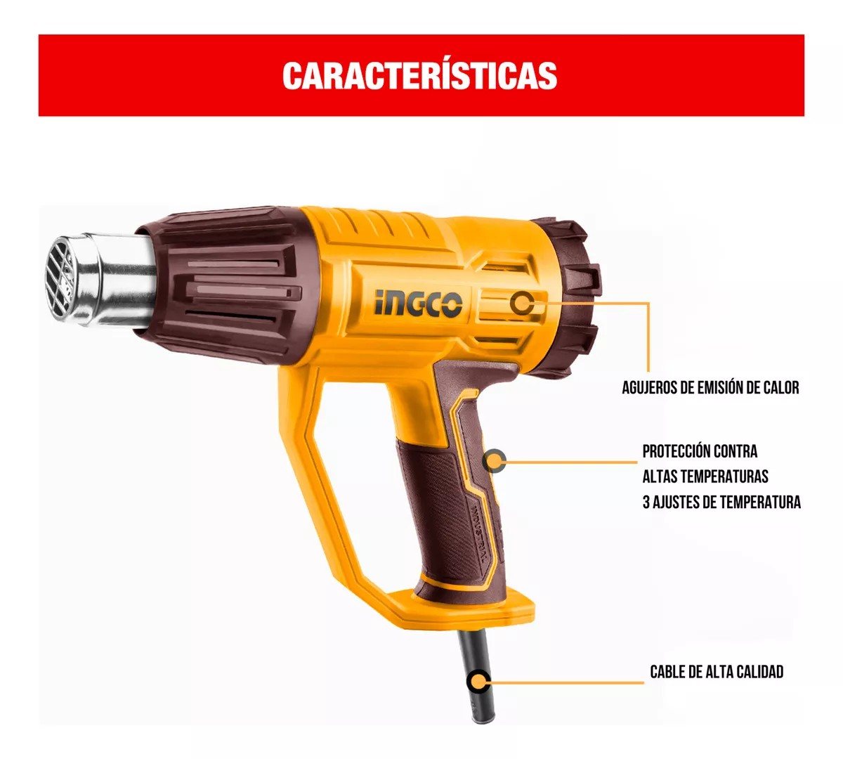 PISTOLA DE CALOR DIGITAL INGCO 2000W 50/600 C +ACC HG2000581 - 10