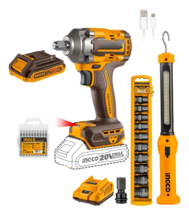 PISTOLA LLAVE IMPACTO INGCO COSLI23048 400 NM + 2 BAT + 10 DADOS + LINTERNA - 1
