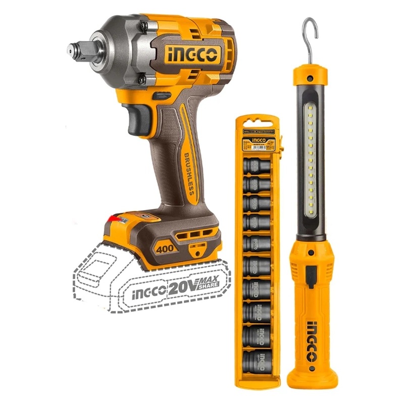 PISTOLA LLAVE IMPACTO INGCO COSLI23048 400 NM + 2 BAT + 10 DADOS + LINTERNA - 4