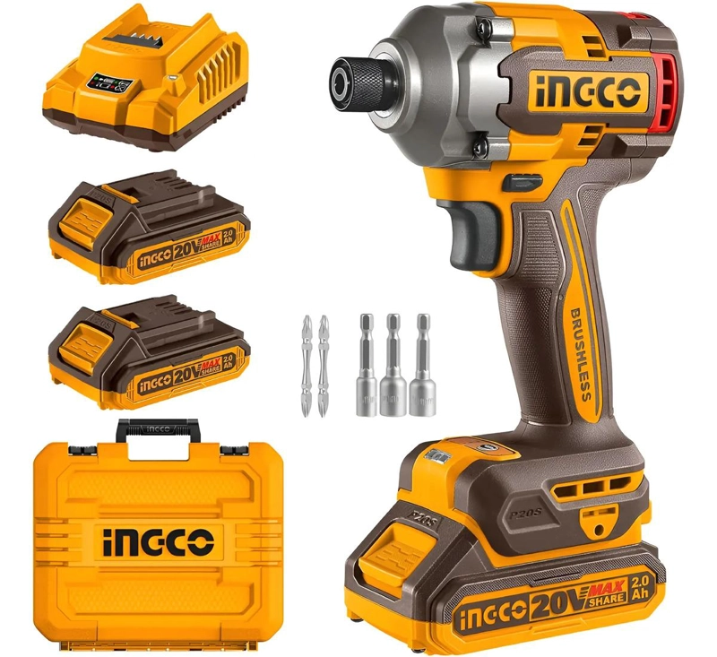 ATORNILLADOR DE IMPACTO INDUSTRIAL BL 285 NM INGCO CIRLI2028 COLOR NARANJA 20V - 1