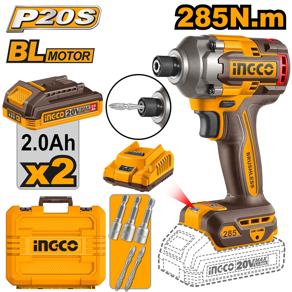 ATORNILLADOR DE IMPACTO BL 285 NM INGCO + 2 BAT CIRLI2028 - 1