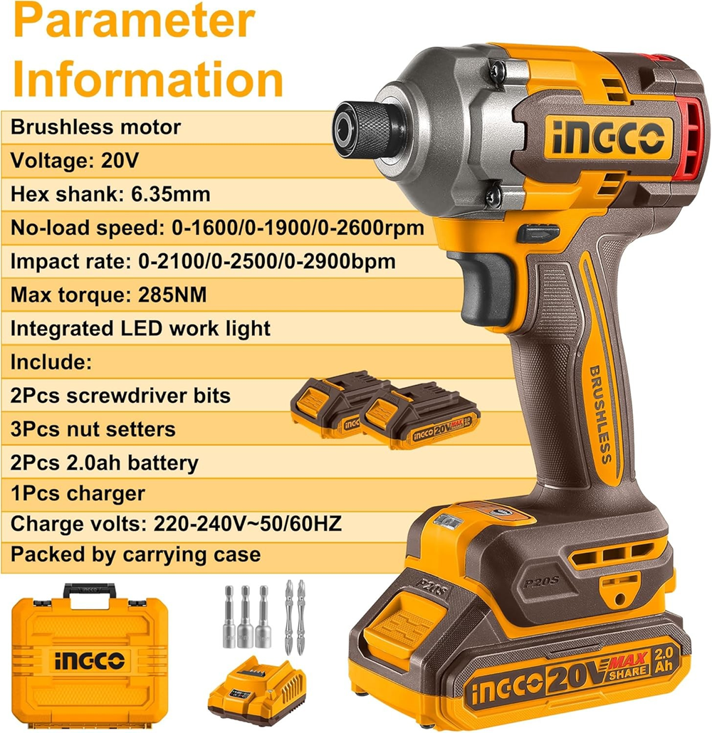 ATORNILLADOR DE IMPACTO BL 285 NM INGCO + 2 BAT CIRLI2028 - 3