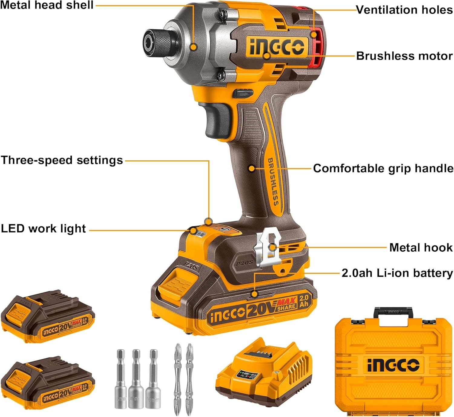 ATORNILLADOR DE IMPACTO BL 285 NM INGCO + 2 BAT CIRLI2028 - 4
