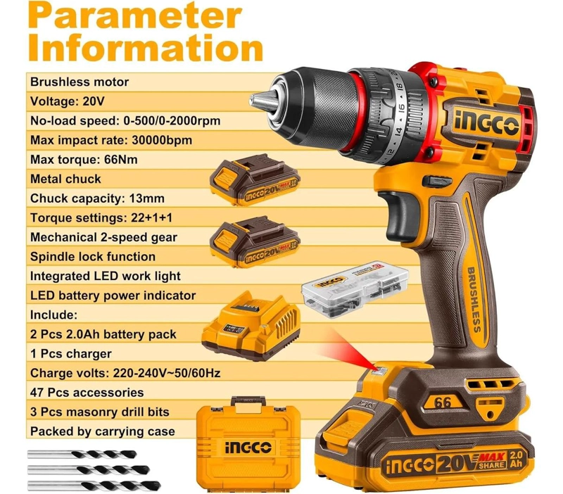 TALADRO PER BL CP +2 BAT Y CARG +47 ACCE INDUSTRIAL 13MM AMARILLO 50/60 - 4