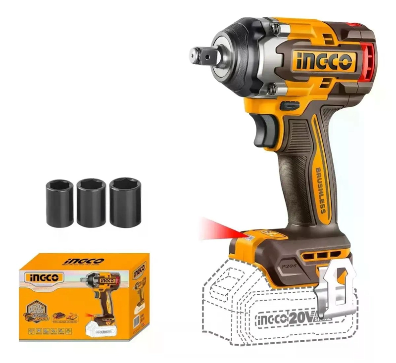 LLAVE PISTOLA IMPACTO INGCO BL 1/2 20V 500NM CIWLI20501 S/BA NARANJA OSCURO 20V - 4