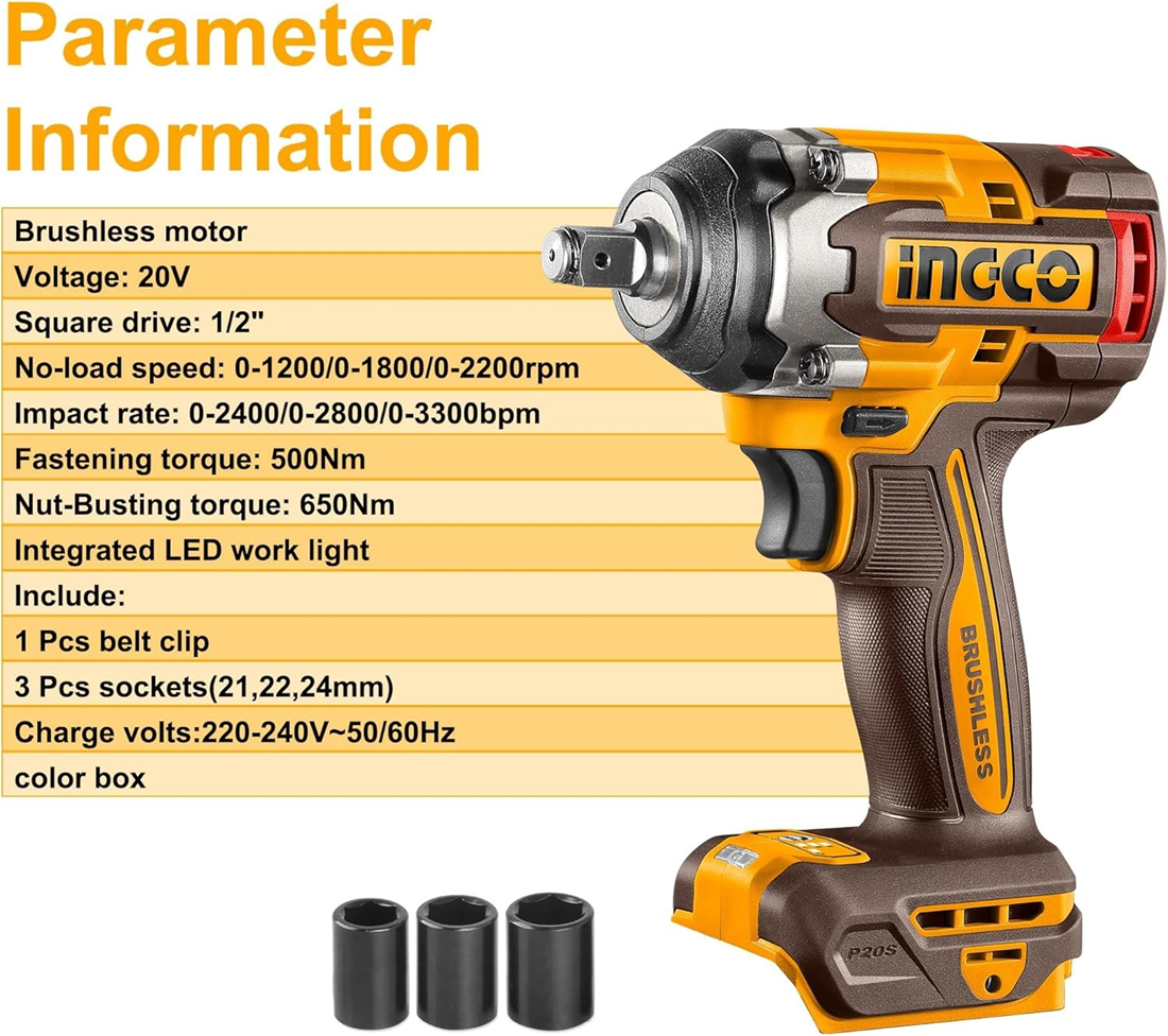 LLAVE PISTOLA IMPACTO INGCO BL 1/2 20V 500NM CIWLI20501 S/BA - 5