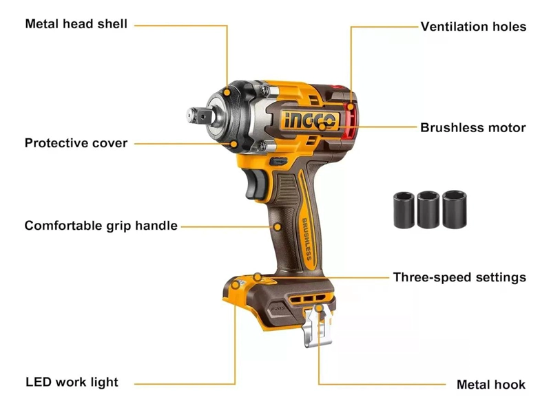 LLAVE PISTOLA IMPACTO INGCO BL 1/2 20V 500NM CIWLI20501 S/BA NARANJA OSCURO 20V - 5