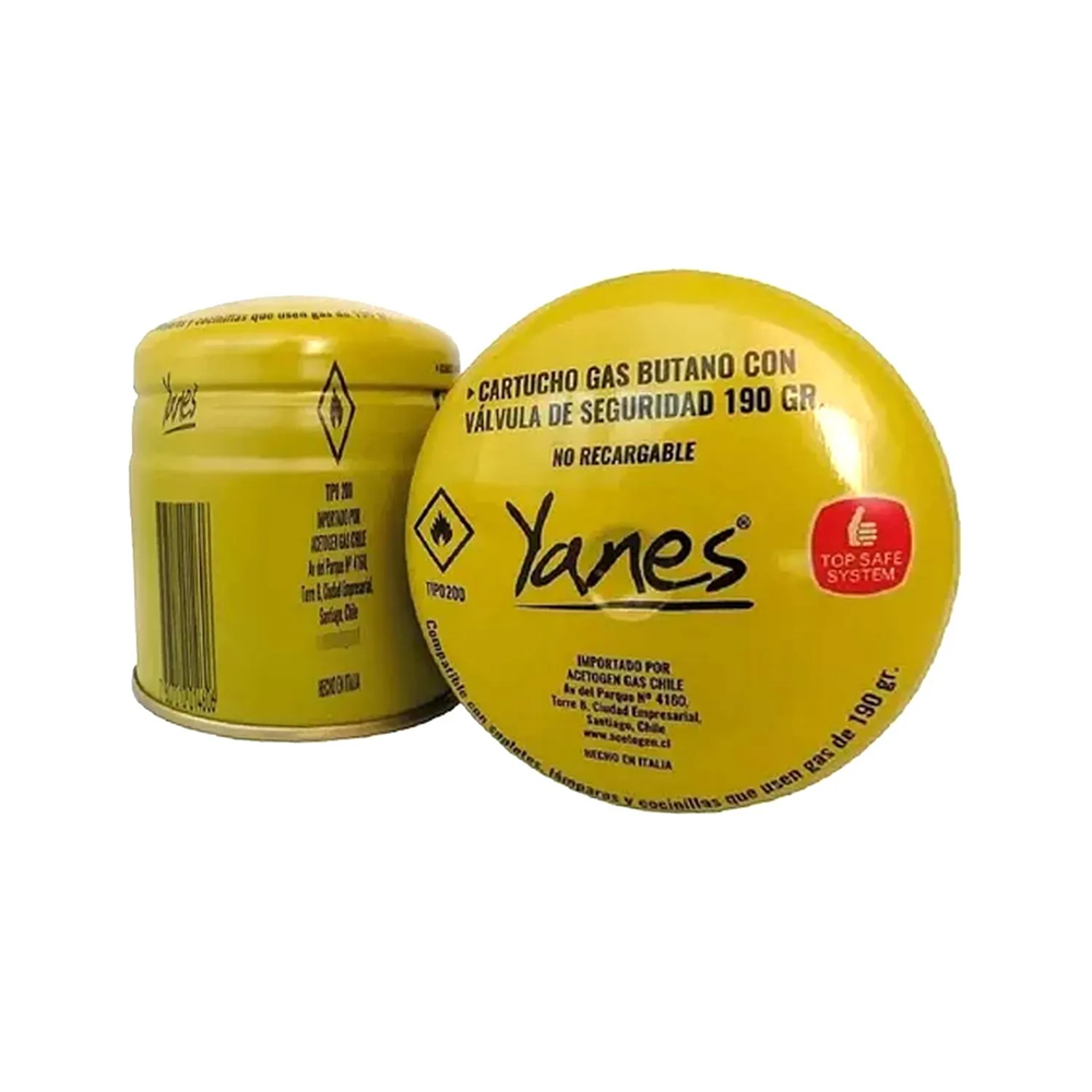 CARTUCHO GAS BUTANO CON VALVULA DE SEGURIDAD 190 GR YANES - 1