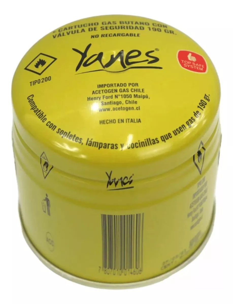 CARTUCHO GAS BUTANO CON VALVULA DE SEGURIDAD 190 GR YANES - 3