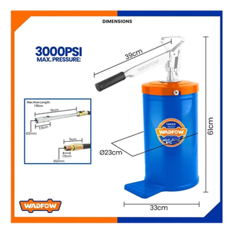 LUBRICADOR DE GRASA MANUAL 16 KG WADFOW ENGRASADORA MANIVELA - 3