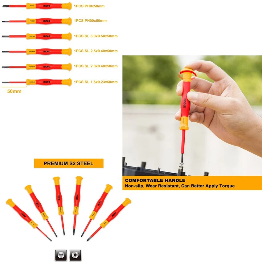 SET DESATORNILLADOR DE PRECISION AISLADO INGCO VDE 6 PIEZAS - 6