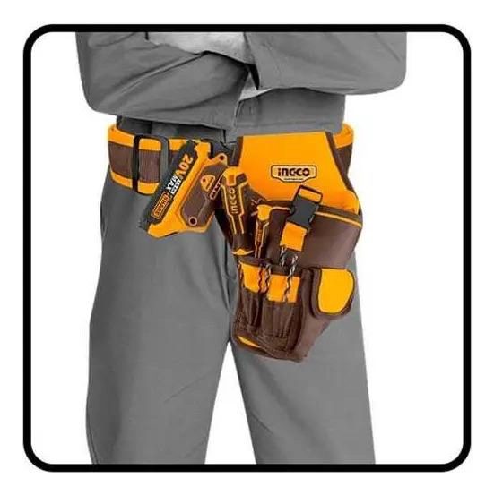 CINTURON CINTO PORTA HERRAMIENTAS TALADRO INGCO HTBP030128 COLOR MARRON CLARO - 4