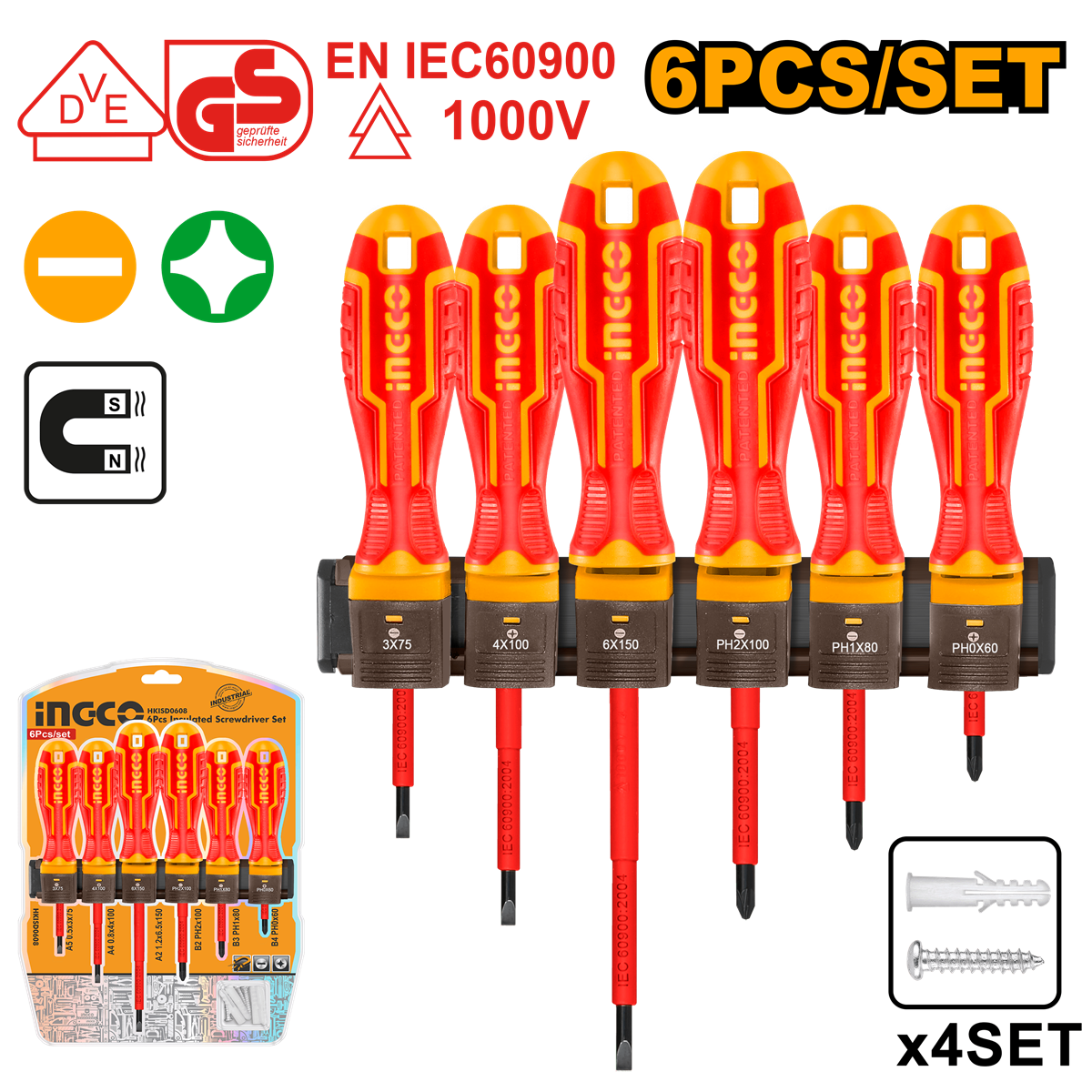 SET DESTORNILLADORES ELECTRICOS AISLADO 6PCS INGCO HKISD0608 - 1