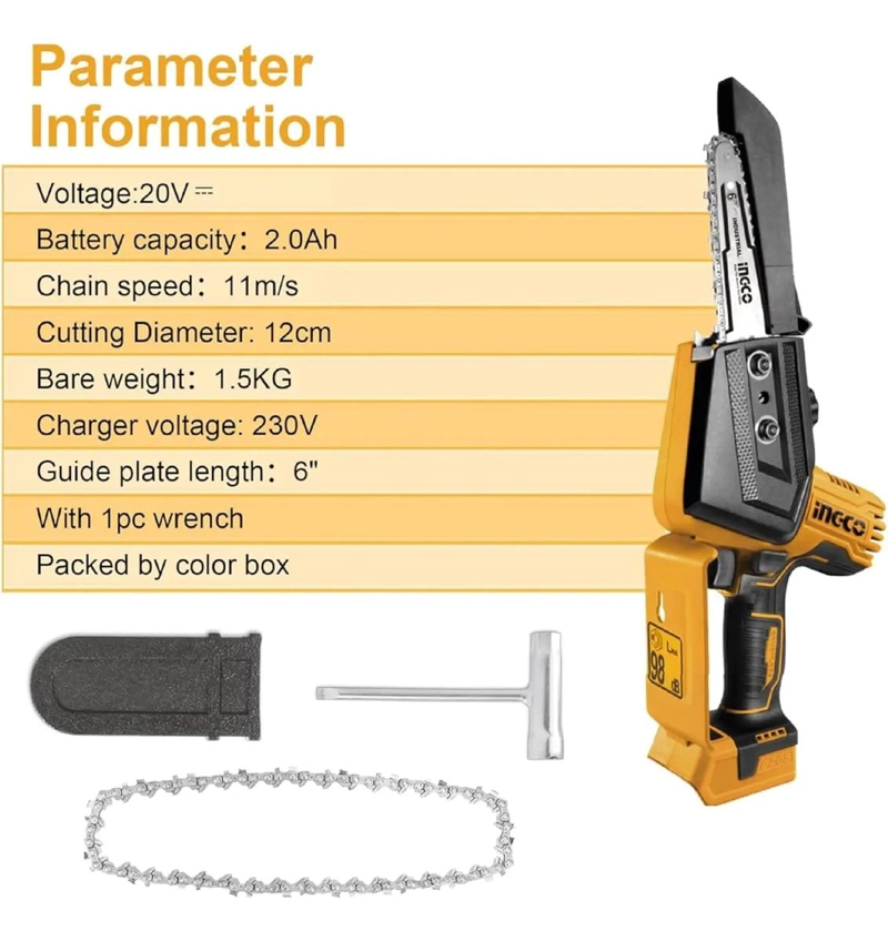 MINI MOTOSIERRA INGCO 20V 150 MM BL +2 BAT + CARG CGSLI20686 AMARILLO - 6