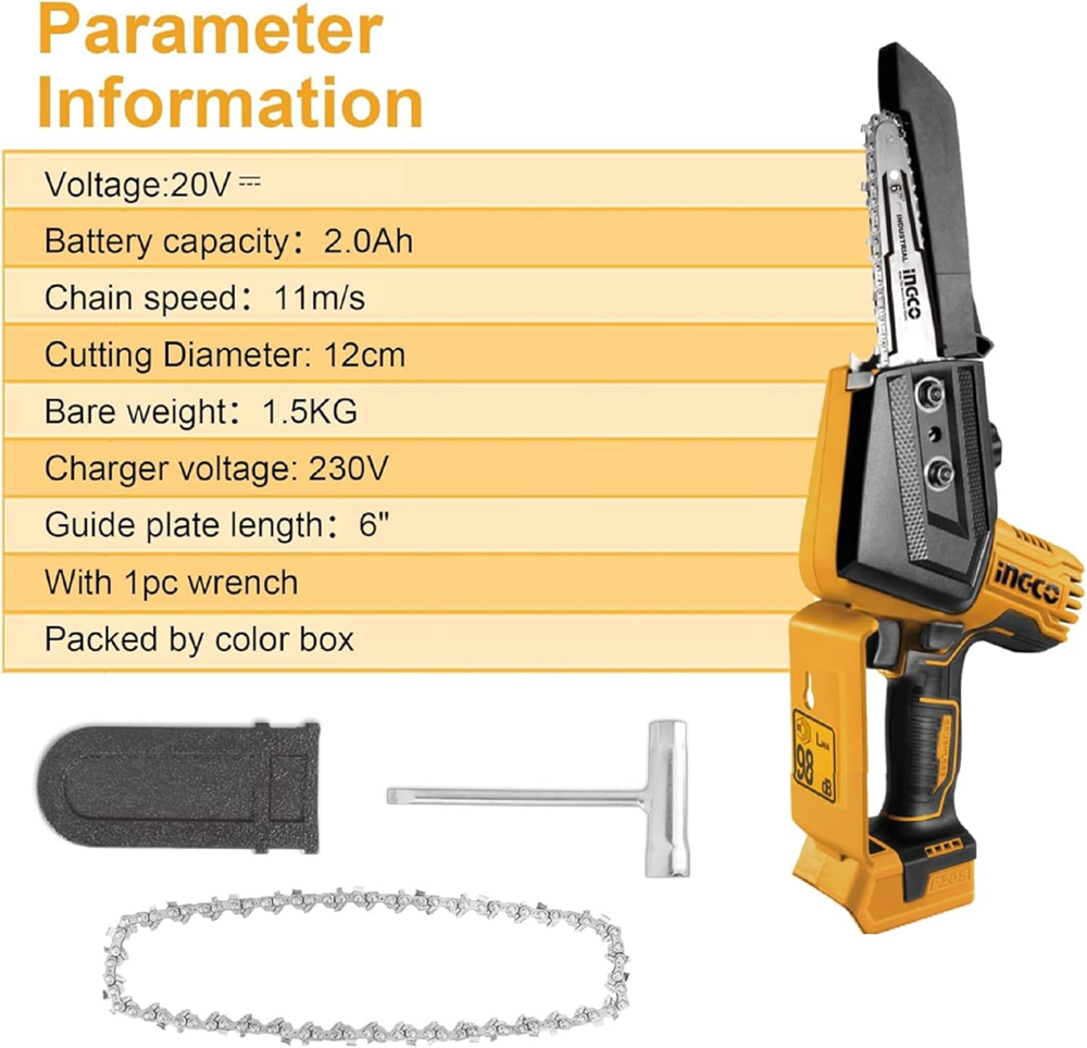 MINI MOTOSIERRA INGCO 20V 150 MM BL +2 BAT + CARG CGSLI20686 - 12
