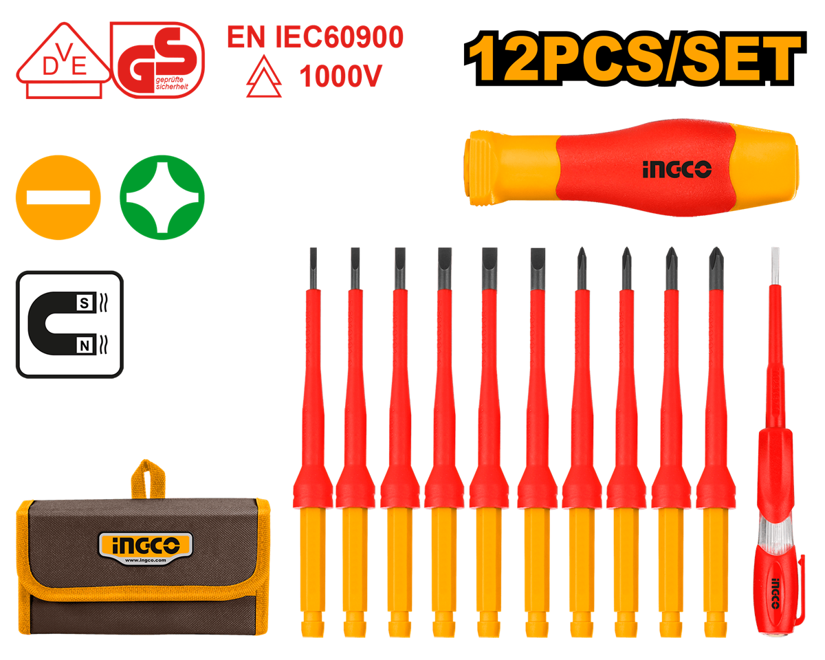 JUEGO 12 PCS DESTORNILLADORES AISLADOS INTERCAMBIABLE INGCO - 1