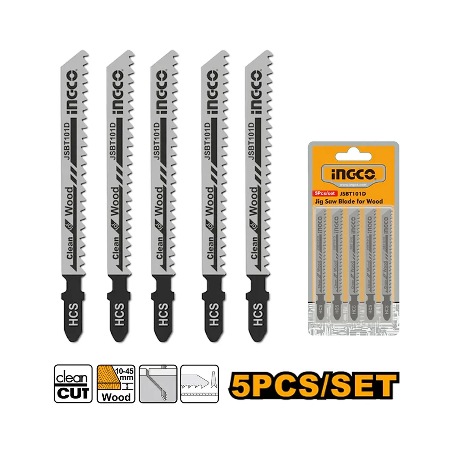 SET 5 HOJAS PARA SIERRA CALADORA MADERA 74 MM HCS 6TPI INGCO - 4