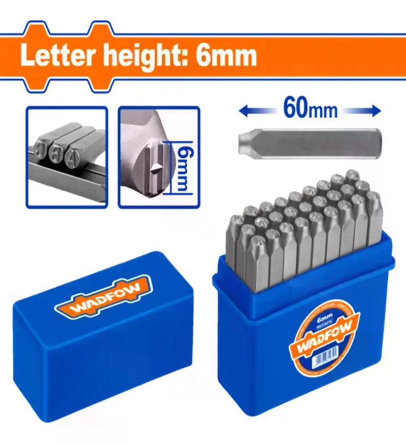 SET DE 27 PUNZONES LETRAS A-Z Y SIMBOLOS 6 MM 60 MM WADFOW 6 MM - 6