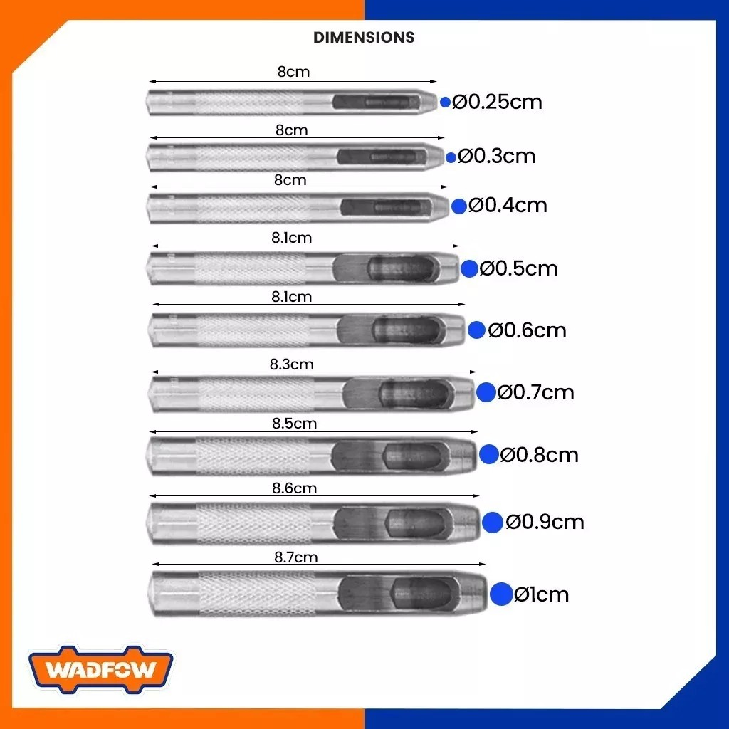 SET DE 9 UNIDADES DE SACABOCADOS 2.5-10 MM WADFOW WCC7509 - 4