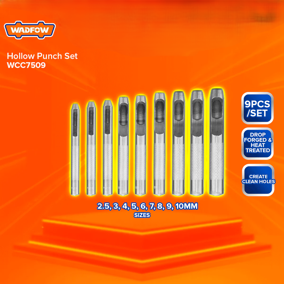SET DE 9 UNIDADES DE SACABOCADOS 2.5-10 MM WADFOW WCC7509 - 5