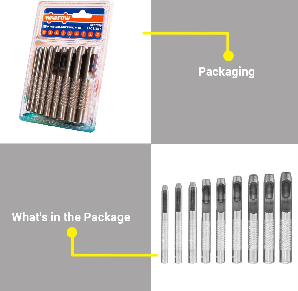 SET DE 9 UNIDADES DE SACABOCADOS 2.5-10 MM WADFOW WCC7509 - 7