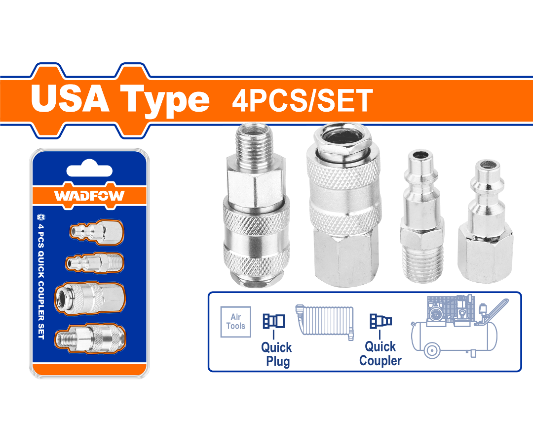 SET DE 4 ACOPLES NEUMATICO TIPO USA MACHO /HEMBRA 1/4 WADFOW - 1