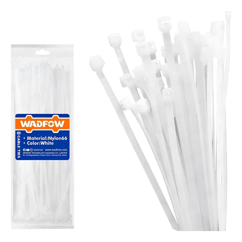 SET DE 100 AMARRAS PLASTICAS WADFOW 4.8X300 MM 22 KG BLANCO NEGRO - 2