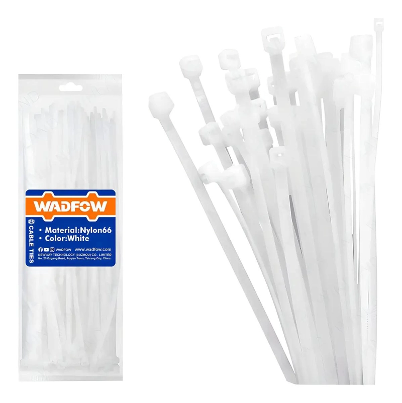 SET DE 100 AMARRAS PLASTICAS WADFOW 4.8X300 MM 22 KG BLANCO NEGRO - 7