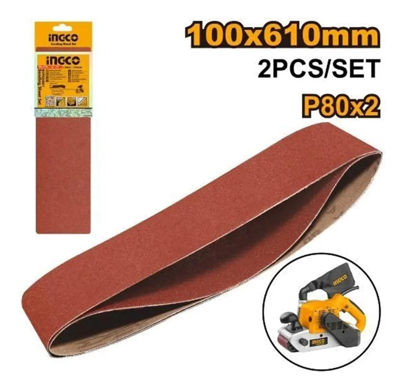 LIJAS BANDA INGCO BSP020801 2 UNIDADES 610X100MM GRANO 80 - 6