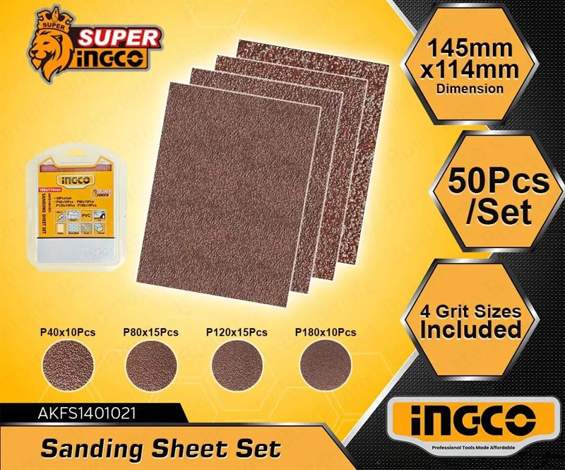 50 LIJAS P40 P80 P120 P180 INGCO 145X114 MM AKFS1401021 80 - 2