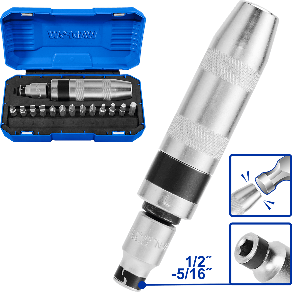 SET DESTORNILLADOR DE IMPACTO 13 PZAS PUNTAS WADFOW WYM1B13 - 1